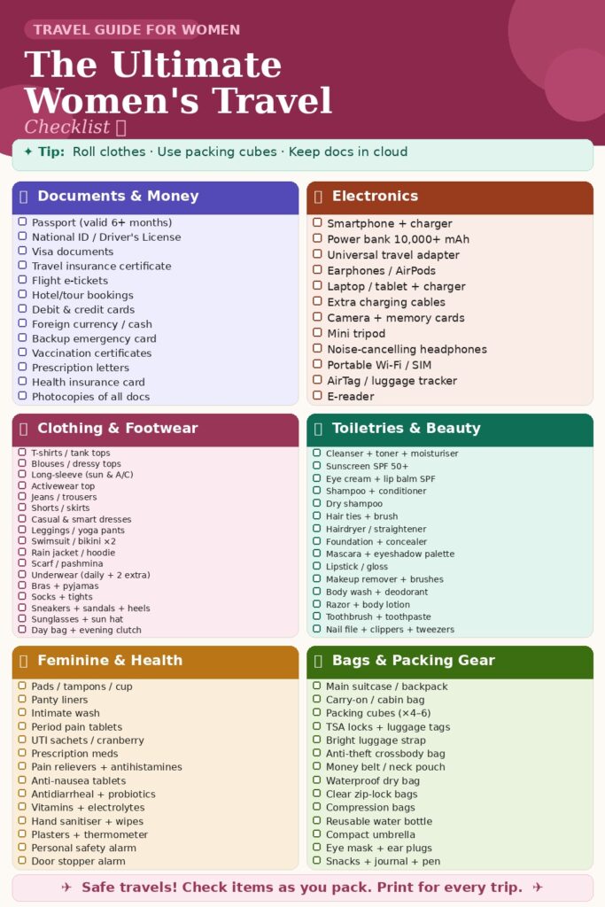 Ultimate travel checklist for women